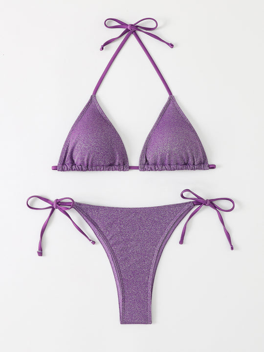 Damen Triangel-Bikini mit schimmerndem Rüschendesign EB