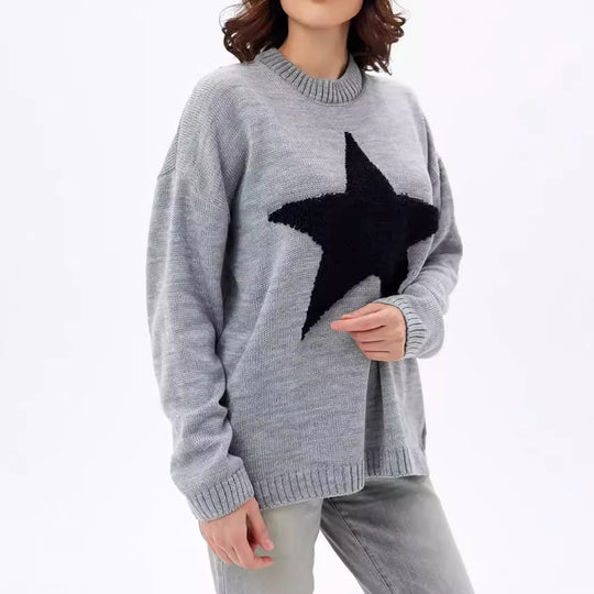 Damen Grobstrickpullover mit auffälligem Sternmotiv und lässigem Schnitt EB