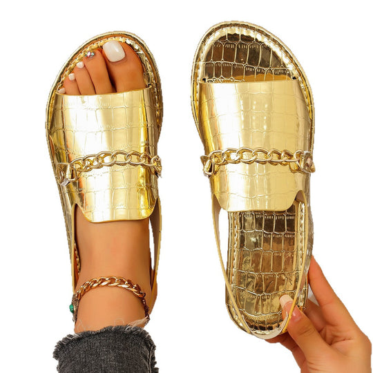 Damen Offene Riemchen-Sandalen mit luxuriösem Ketten-Detail EB