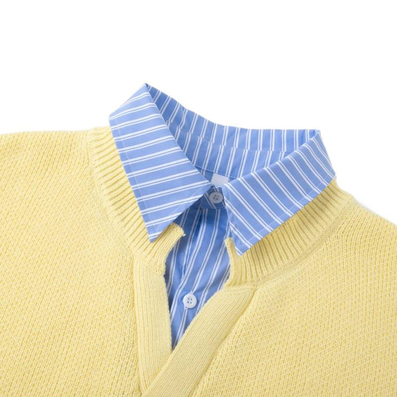 Damen Pullover mit integriertem Hemdkragen und lässigem V-Ausschnitt EB