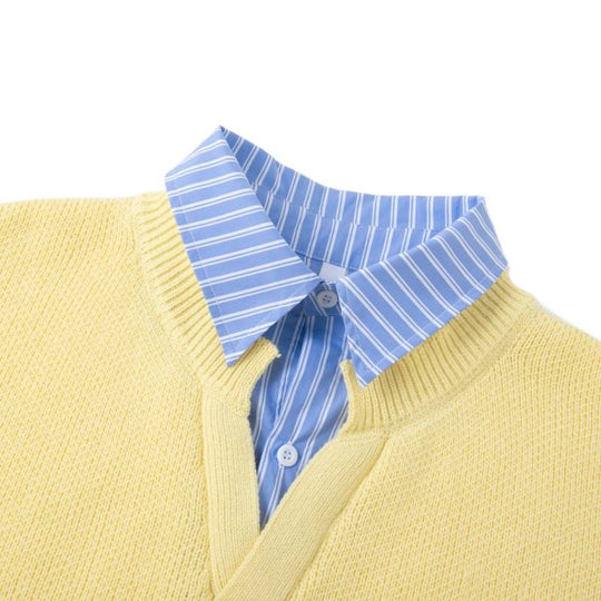Damen Pullover mit integriertem Hemdkragen und lässigem V-Ausschnitt EB