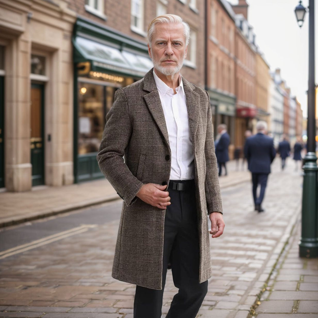 Herren eleganter Hahnentrittmuster-Mantel mit isolierter Fütterung EB