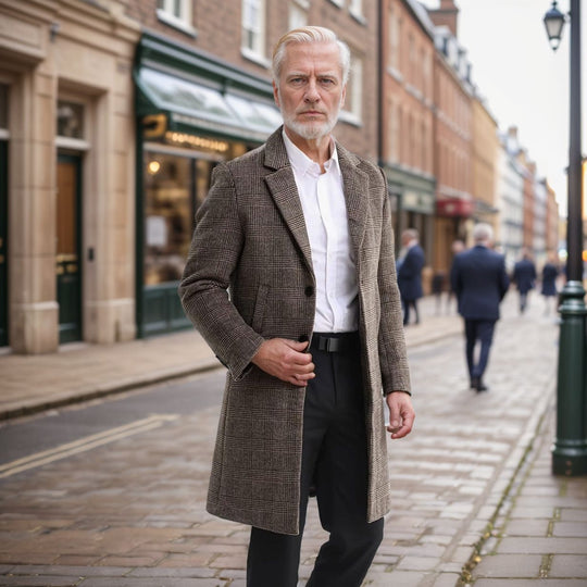 Herren eleganter Hahnentrittmuster-Mantel mit isolierter Fütterung EB