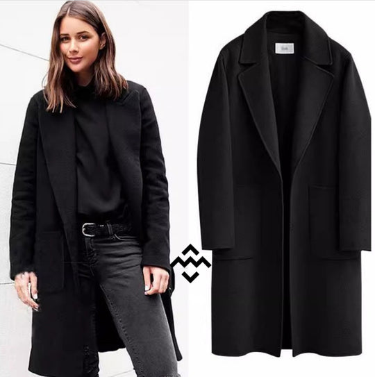 Damen nan Oversize Wollmantel mit Reverskragen und aufgesetzten Taschen EB