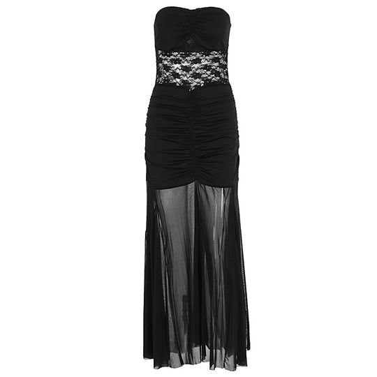 Damen Elegantes bodenlanges Kleid mit Spitzenakzenten EB