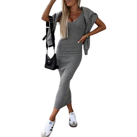 Damen lässiges Set aus cropped Pullover und figurbetonendem Midi-Rock EB