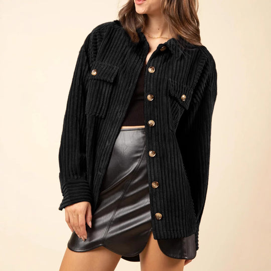 Damen weiche und strukturierte Cordjacke mit Taschen EB