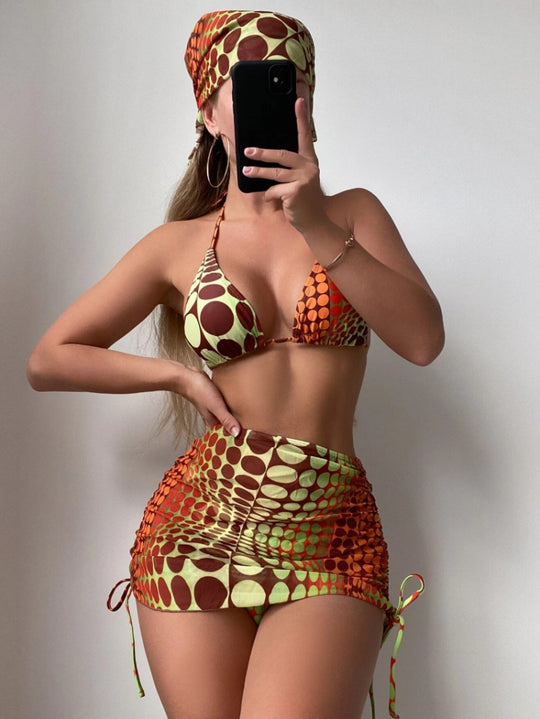 Damen Triangel-Bikini mit Mini-Rock und Wickel-Design EB