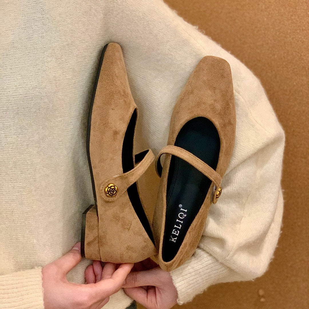 Damen elegante Ballerinas mit modischem Riemchen und hochwertigem Veloursleder EB