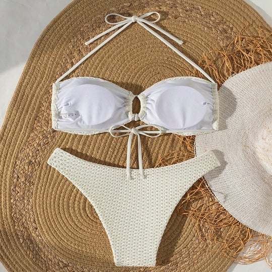 Damen Triangel-Bikini-Set mit dekorativem Knotendetail und elastischem Bund EB