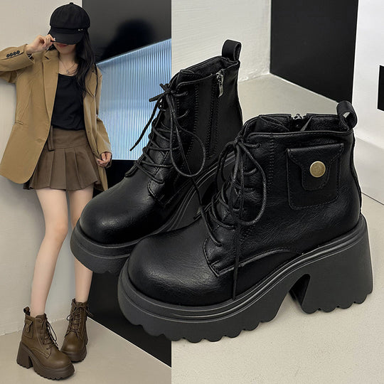 Damen Chunky Stiefel mit hohem Absatz und seitlichem Reißverschluss EB