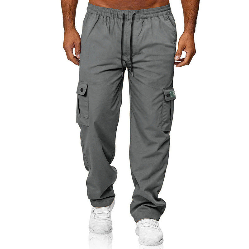 Herren Cargohose mit elastischem Bund, Kordelzug und Multifunktions-Taschen EB