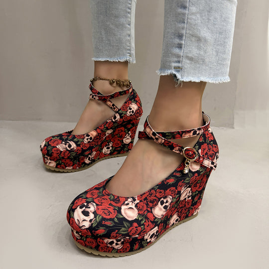 Damen Wedge-Sandaletten mit floralem Design und geschmackvollem Riemen EB