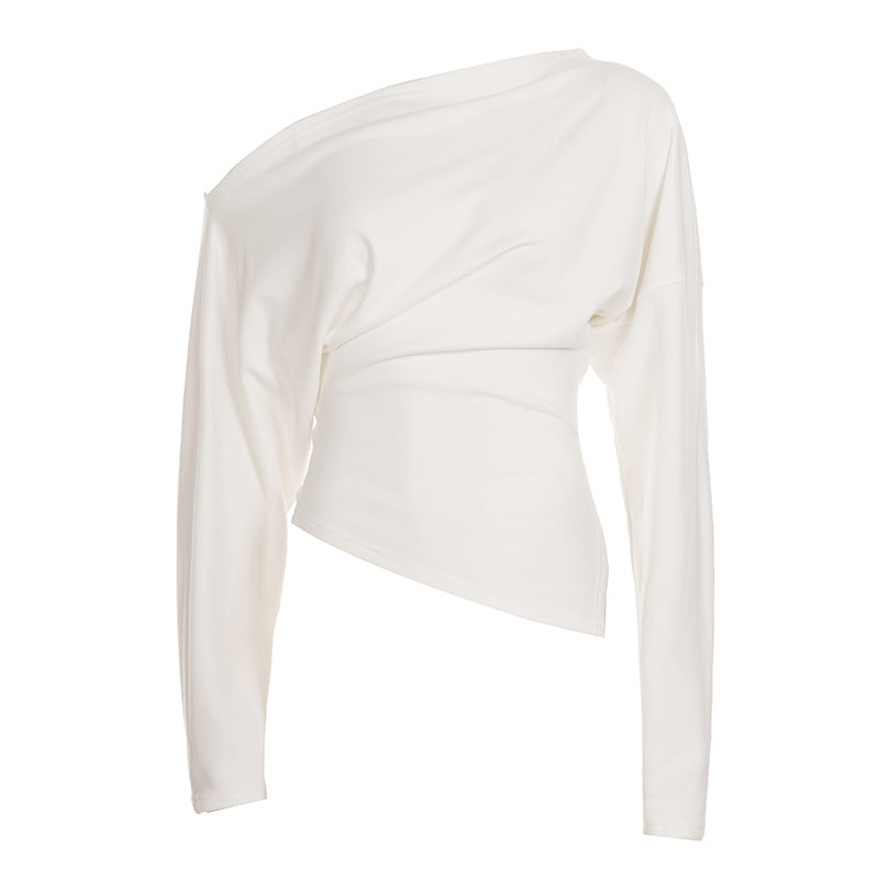 Damen nan figurnahes Stretch-Top mit weitem U-Boot-Ausschnitt und asymmetrischem Saum EB