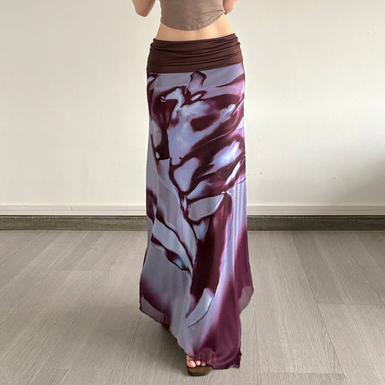 Damen Eleganter Maxirock mit farbenfrohem floralem Muster und komfortablem elastischem Bund EB