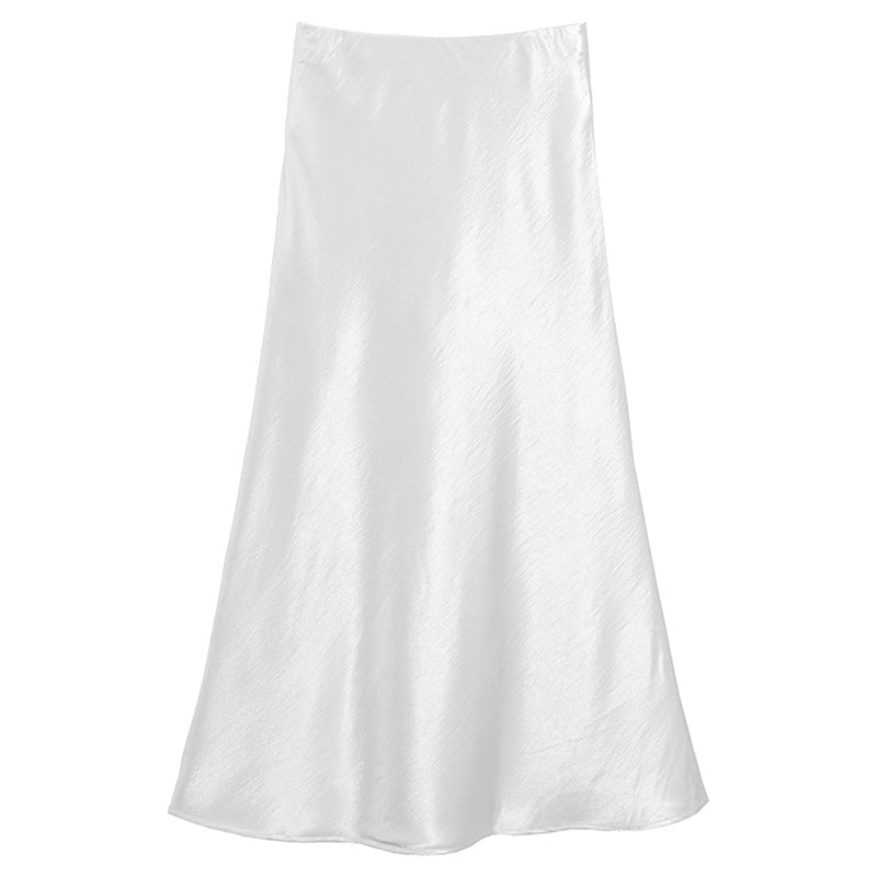 Damen  eleganter Midirock aus Satin mit A-Linie und nahtlosem Bund EB