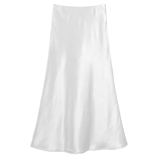 Damen  eleganter Midirock aus Satin mit A-Linie und nahtlosem Bund EB