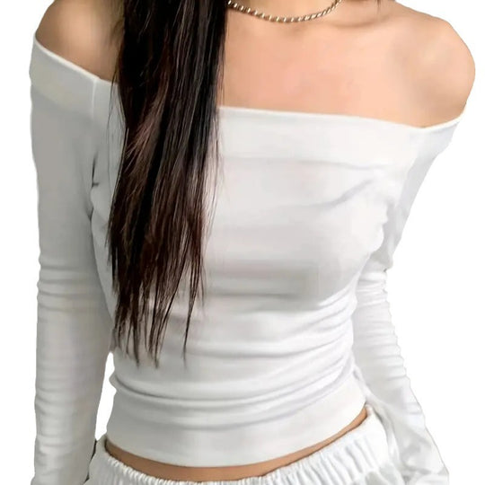 Damen Off-Shoulder Langarmshirt mit bequemer Passform und lässiger Eleganz EB