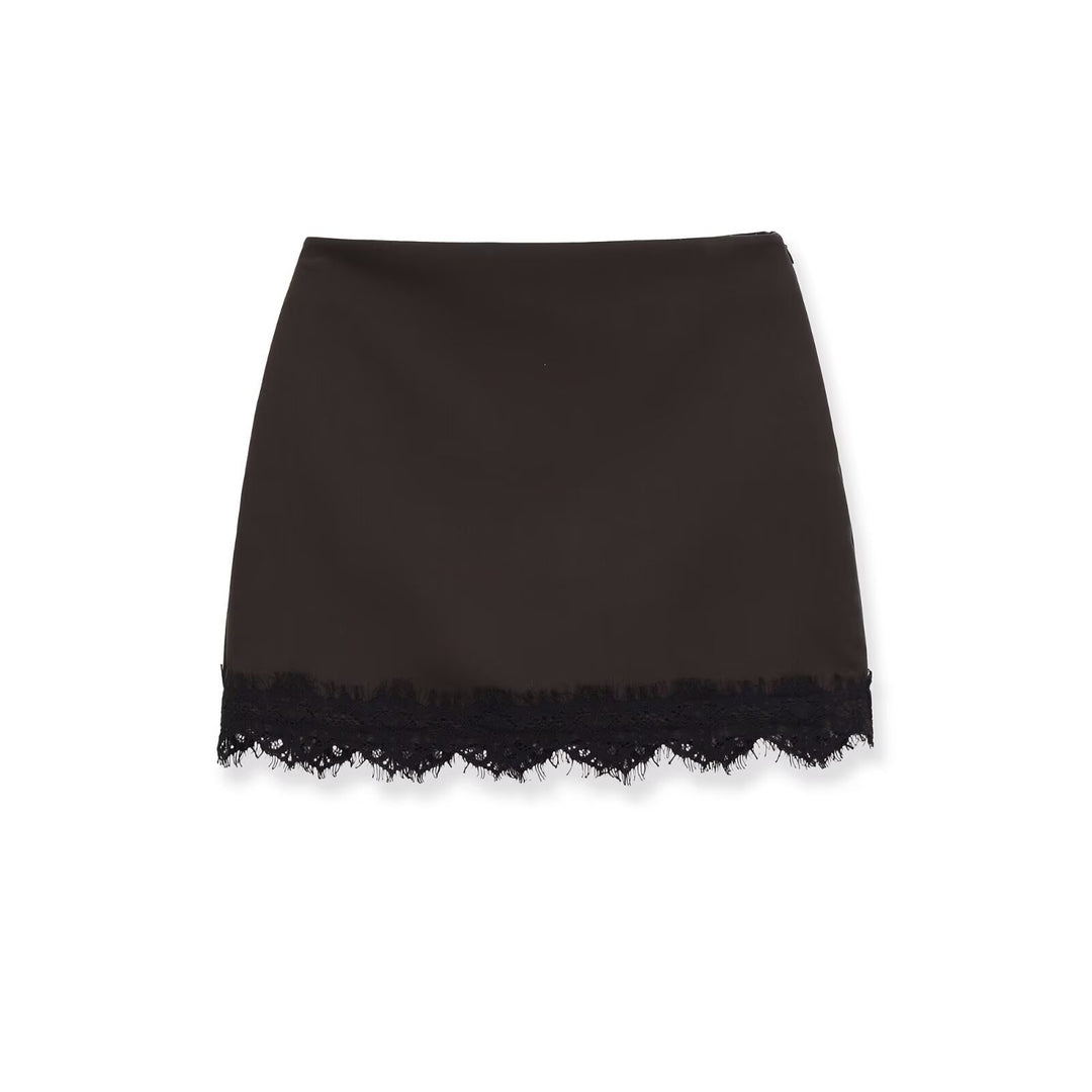 Damen eleganter Rock mit Spitzenbesatz und strukturiertem Gewebe EB