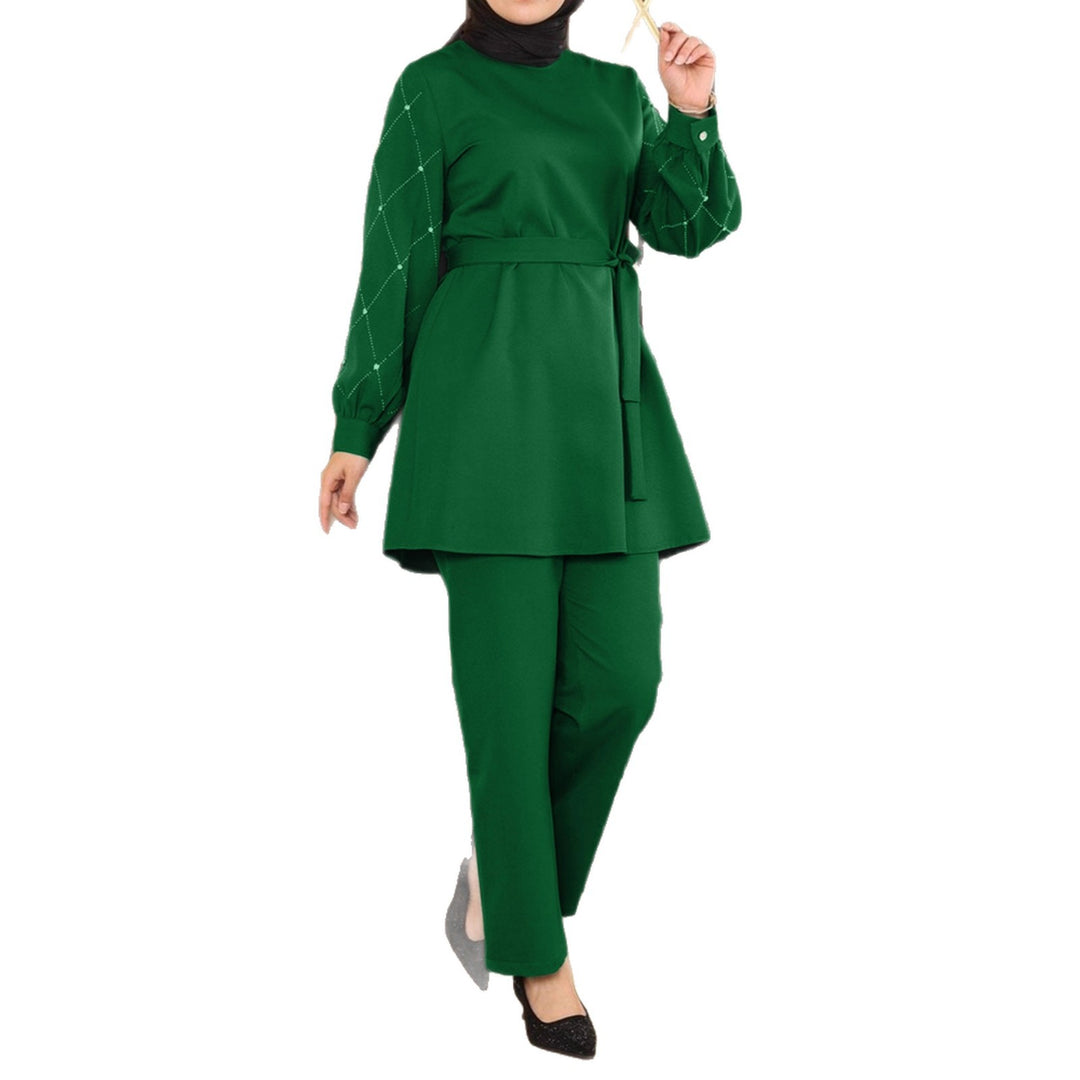 Damen Elegantes zweiteiliges Tunika-Set mit Taillengürtel und Zierärmeln EB
