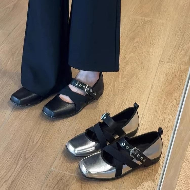 Damen elegante Ballerinas mit modernem Riemchen-Design EB