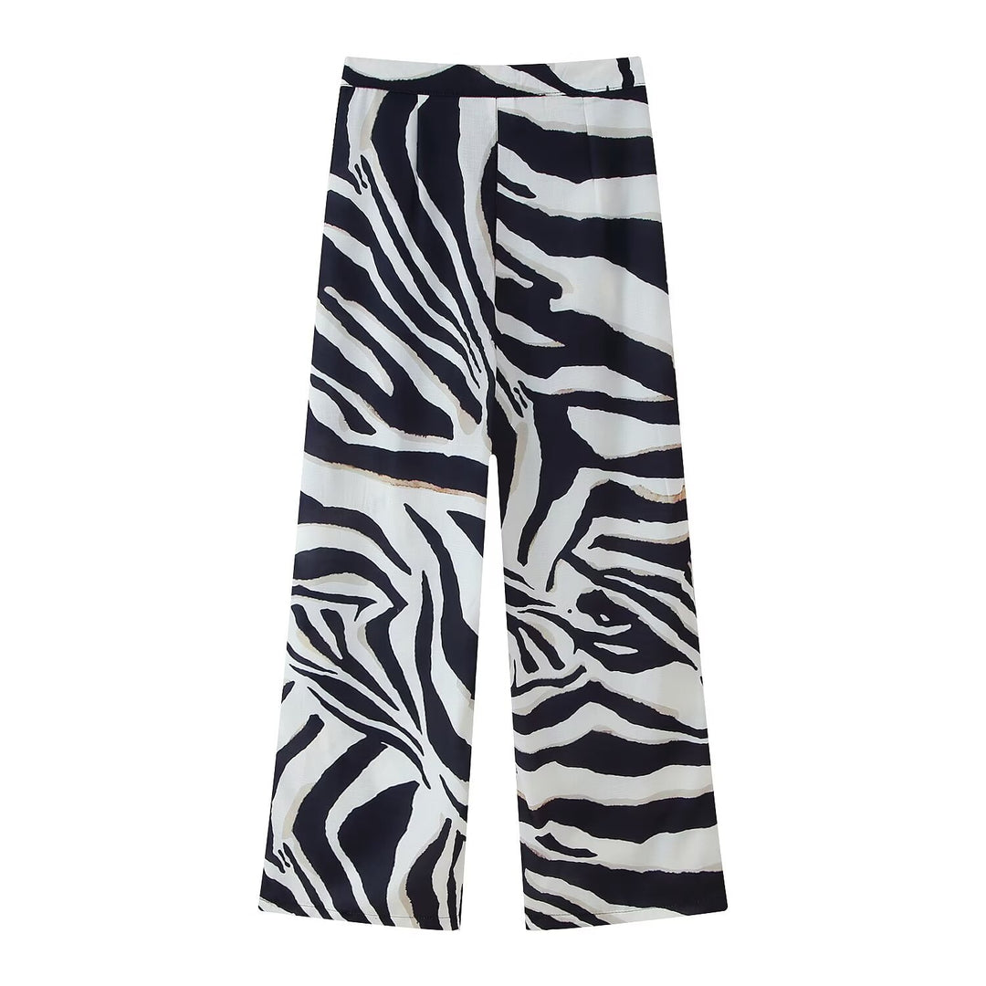 Damen weite Palazzo-Hose mit Zebra-Print EB