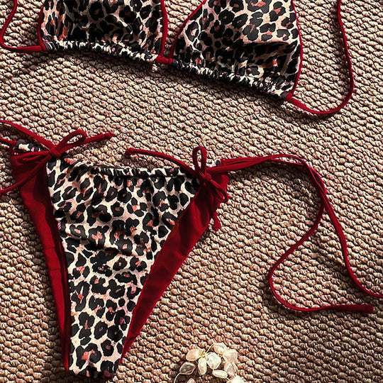 Damen Triangel-Bikini mit detailliertem Tropenmotiv und verstellbaren Bindebändern EB