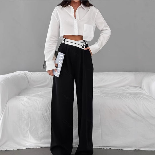 Damen Modische Palazzo-Hose mit asymmetrischem Bund EB