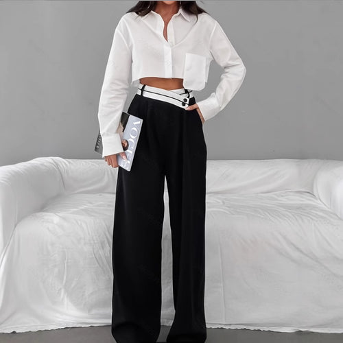 Damen Modische Palazzo-Hose mit asymmetrischem Bund EB