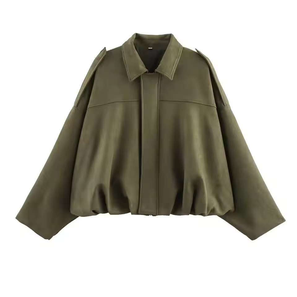 Damen Kurzjacke im Oversize‑Schnitt mit Ballon Saum und Schulterklappen EB