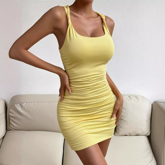 Damen Figurbetontes Sommerkleid mit verstellbaren Trägern und Raffungen EB