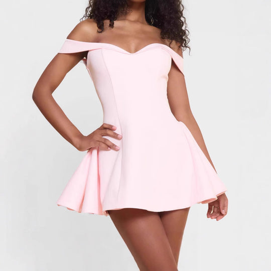 Damen Off-Shoulder Minikleid mit schwingendem Rock EB