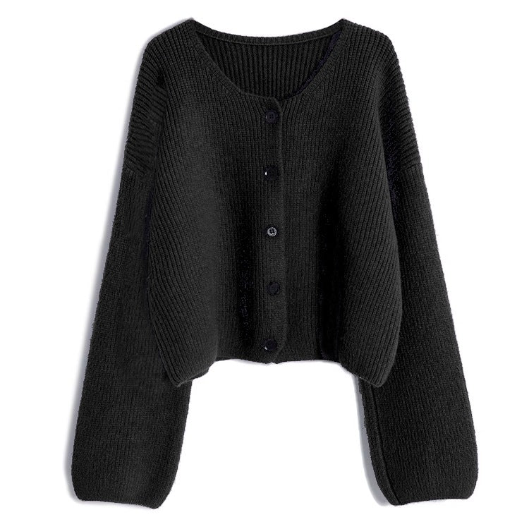 Damen modischer Short Cardigan mit feiner Rippstruktur und Knopfdetaillierung EB