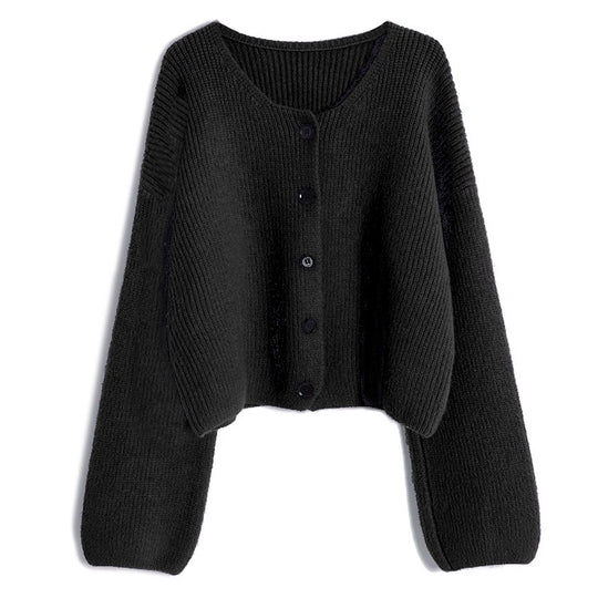 Damen modischer Short Cardigan mit feiner Rippstruktur und Knopfdetaillierung EB