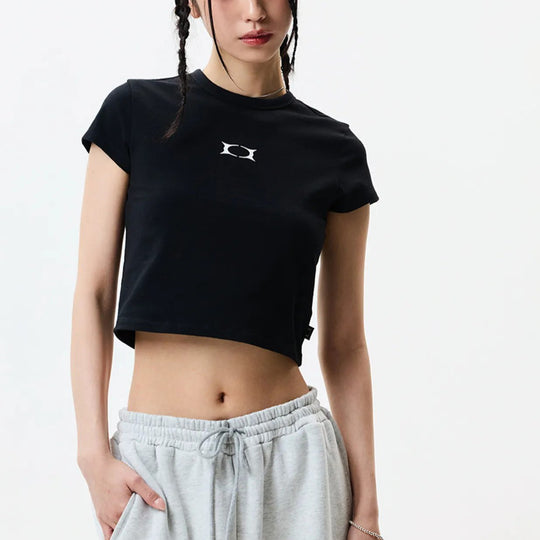 Damen Cropped T-Shirt mit auffälligem Grafikdruck EB