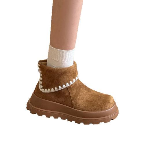 Damen Stiefeletten aus weichem Wildleder mit Dekorativem Rippensaum EB