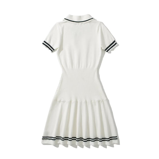 Damen Polo-Kleid mit Rüschensaum und dekorativem Bindeakzent EB