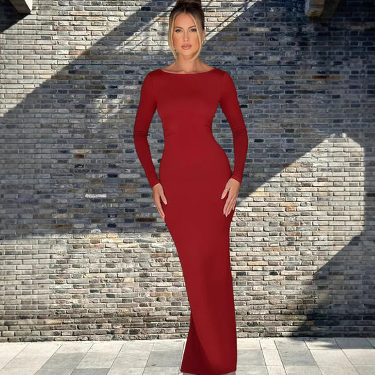 Damen Figurumspielendes Maxikleid mit langem Arm und elegantem Schnitt EB