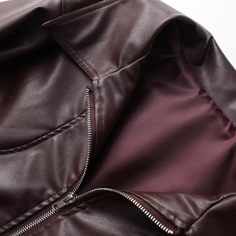 Damen Kunstlederblousonjacke mit weitem Schnitt und lässigen Details EB