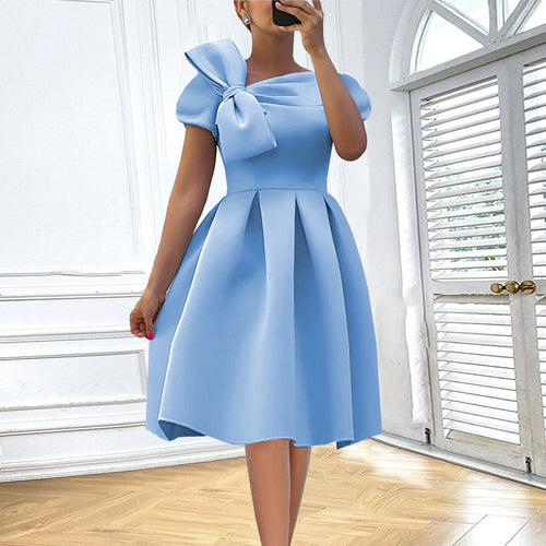 Damen A-Linien Kleid mit voluminösem Schleifenkragen EB