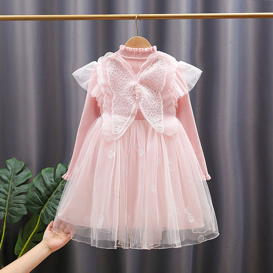 Mädchen Festkleid mit Rüschenärmel und Glitzerdetails EB