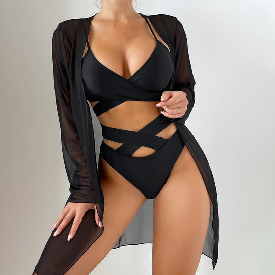 Damen Einteiler Badeanzug mit transparentem Cover-Up und modernem Schnitt EB