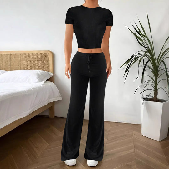 Damen Lässiges Lounge-Set mit Crop-Oberteil und weitem Schnitt EB