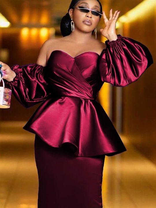 Damen Elegantes Kleid mit schulterfreiem Design und voluminösen Puffärmeln EB