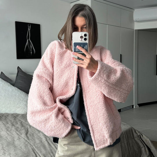 Damen Kuschelige Fleecejacke mit Taschen und elastischem Saum EB