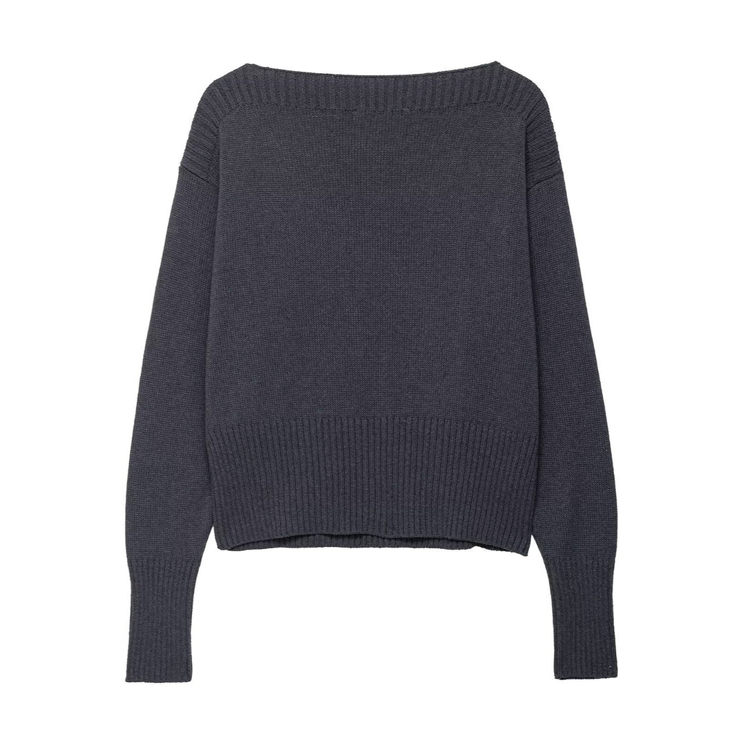 Damen eleganter Oversized-Strickpullover mit weitem Rundhalsausschnitt EB