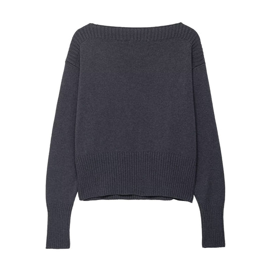 Damen eleganter Oversized-Strickpullover mit weitem Rundhalsausschnitt EB