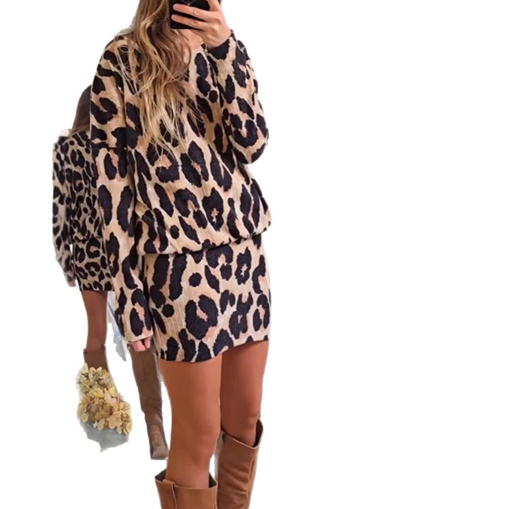 Damen Strickkleid mit Leopardenmuster und lässigem Schnitt Heidi-Mode