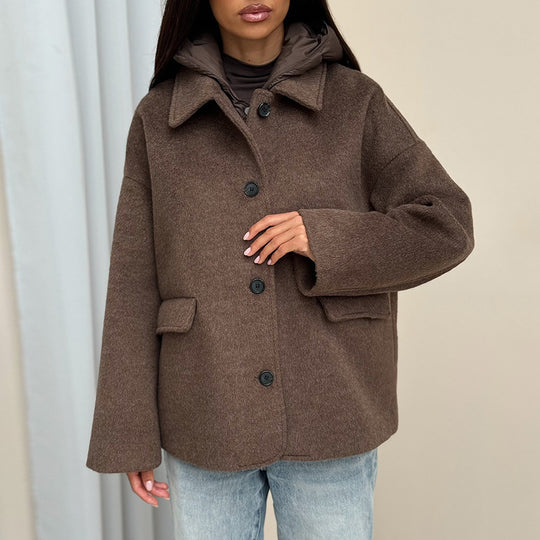 Damen Wolljacke mit modernem Kragen und Knopfverschlüssen EB