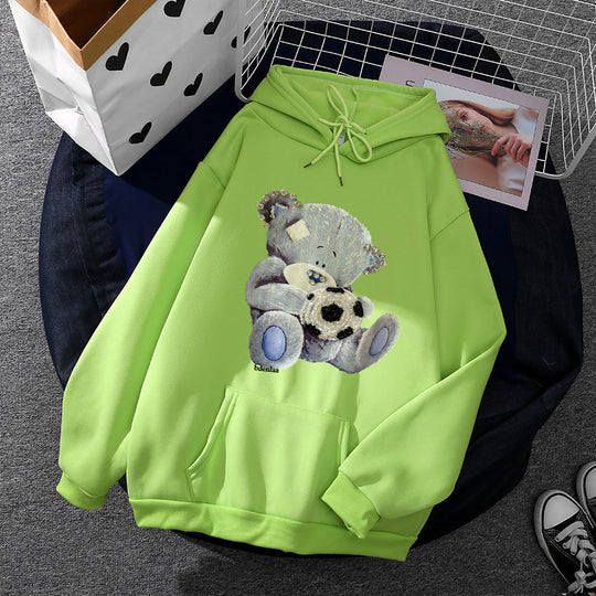 Damen nan kuscheliger Kapuzenpullover mit Teddy-Applikation, weichem Fleece-Futter und Kängurutasche EB
